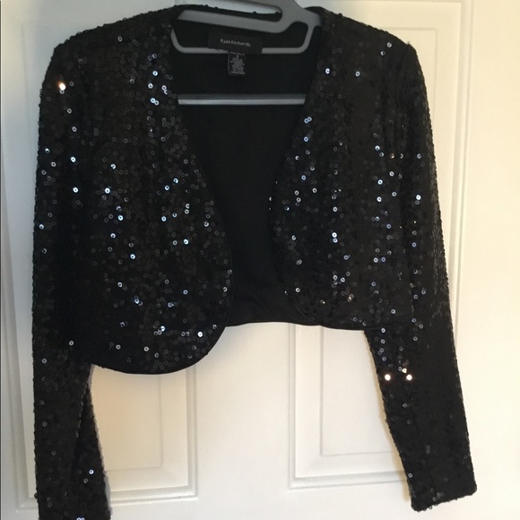 Black sequins cropped bolero band bling jacket SzS - Picture 6 of 8